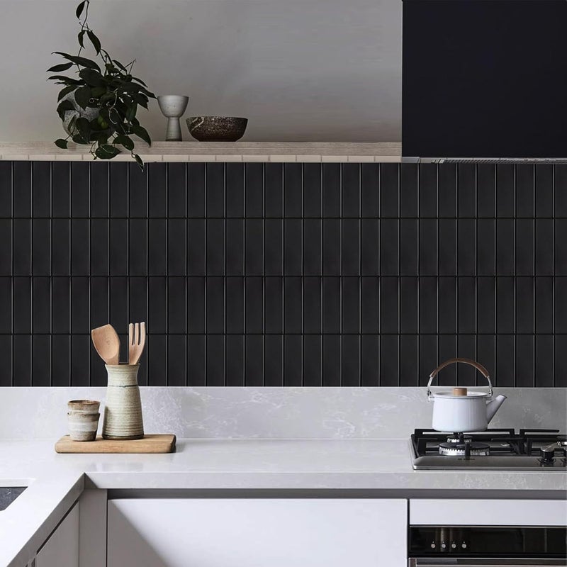 AdoDecor Backsplash Tile for Kitchen Peel and Stick, New Upgrade Premium Matte Black Stick on Tiles for Backsplash Kitchen, Matte Black (10-Sheet). - Image 4